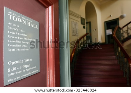 AUCKLAND - SEP 02 2015:Auckland city council town hall.It\'s an historic building known for its ongoing use for administrative functions as well as for its famed Great Hall and its Concert Chamber.
