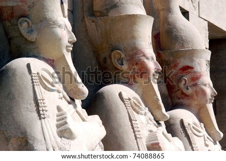 Sculptures of Pharaohs at theGreat Temple of Hatshepsut in Luxor, Egypt.