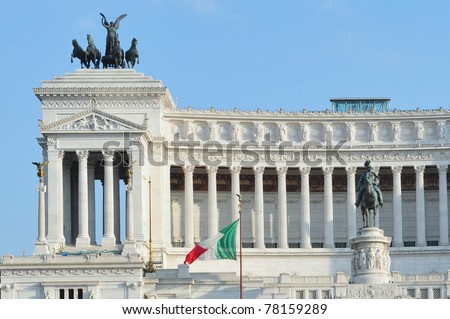 Monument of the Vittorio Emanuele II (The king Victor Emmanuel ) and the Tomb of the Unknown Soldier withe the goddess Victoria riding on quadrigas on the summit in Rome, Italy