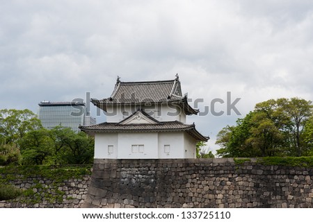 Ancient style guard tower in Osaka castle, Japan