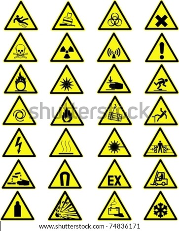 Yellow Warning And Danger Signs Collection Stock Vector 74836171 ...