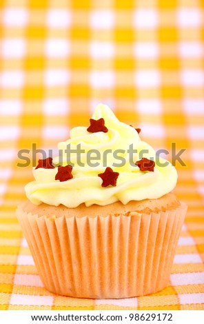 Closeup view of delicious cup cake with stars
