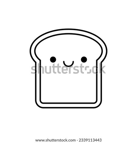 Cute smiling slice toast bread character line icon. Coloring book for children. Vector illustration in outline style.