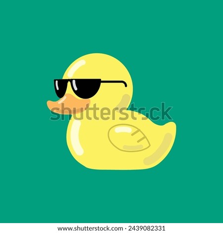 Rubber yellow duck in sunglasses icon. Vector illustration.