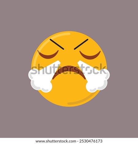 Steam puffs from nose emoji. Angry huffing emoticon. Vector illustration. 