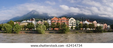 Innsbruck panoramic view with river on front side