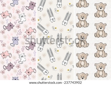 babies hand drawn seamless pattern with animals