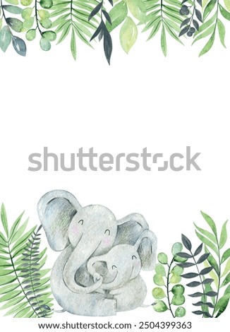 Vector Baby shower cards. Watercolor elephant mom and baby