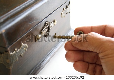 Hand opening secret box with key