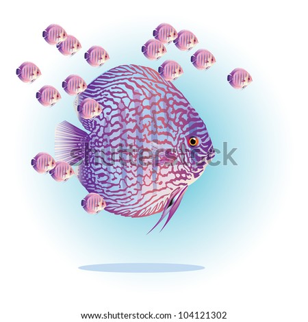Raster version of vector/ Discus Fish with children {Symphysodon discus}