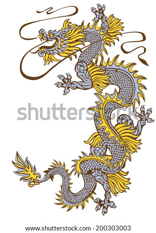 Raster version /  Moving up the eastern dragon three colors on a white background
