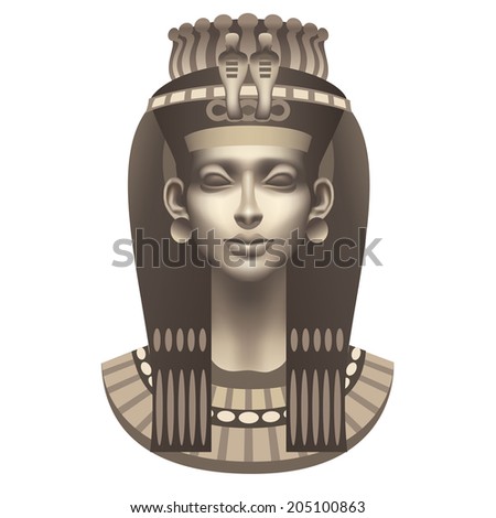 Raster version / Female head in the Egyptian style in the crown on a white background