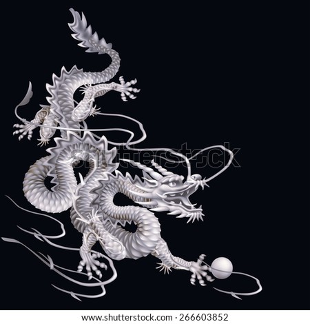 Raster version / White Dragon running down diagonally on a black background