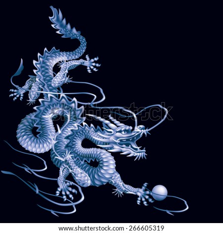 Raster version / Blue dragon running down diagonally on a black background