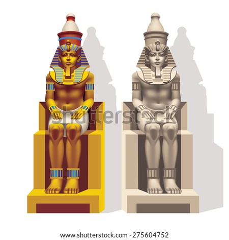 Raster version / Egyptian Pharaoh on the throne rotated on a white background