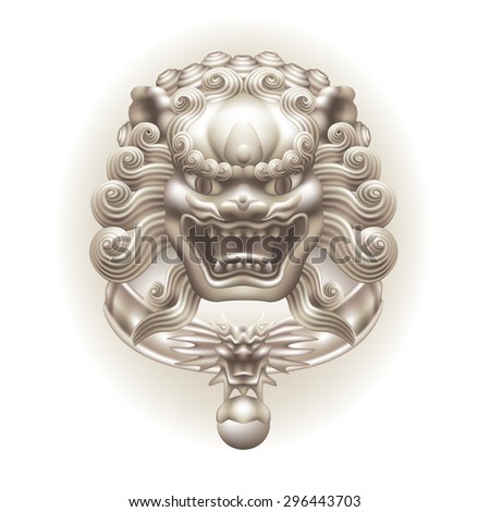 Raster version / The head of a lion in Chinese style on a white background