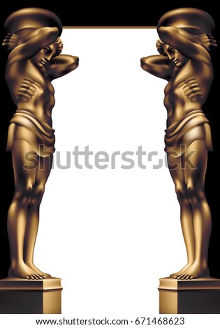 Two bronze atlas on a white background