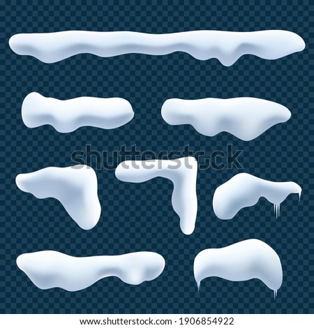 Vector set of snow caps isolated. Winter decorations. Seasonal elements for design. Vector realistic image.