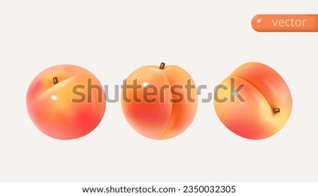 Set of peaches. Sweet fruit. 3d vector set isolated. Realistic vector cartoon style