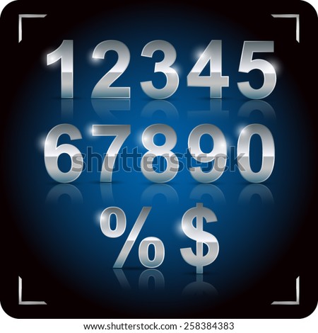 3d set of vector numbers, from 1 to 0. Eps 10.