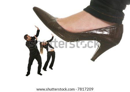 Woman Shoe Stepping On Business Men And Woman Concept On White Stock ...