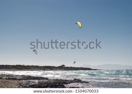 Kite surfing at Belegrina Beach, Chrissi island, Ierapetra