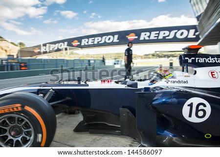 JEREZ (Spain) - FEBRUARY 10th: PASTOR MALDONADO testing his new Williams FW35 F1 car on the first Test at the Jerez Circuit, Andalucia Spain 2013.