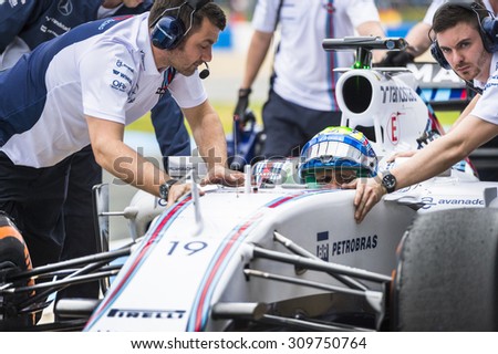 JEREZ, SPAIN - FEBRUARY 3RD: Felipe Massa testing his new FW37 Martini Williams Racing F1 car on the first Test at the Jerez Circuit in Jerez, Andalucia, Spain on Feb. 2, 2015.