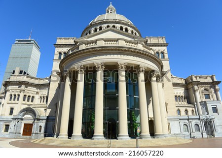 The First Church of Christ Scientist, the mother church of Christian Science in the back bay of Boston, Massachusetts, USA