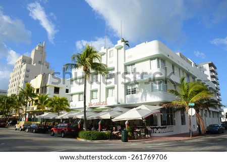 MIAMI - DEC 24: Carlyle Building with Art Deco Style Hotel in Miami Beach in the morning on December 24th, 2012 in Miami, Florida, USA.