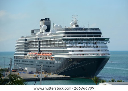 KEY WEST, FL, USA - JAN 1: Holland American Line Cruise ship Zuiderdam anchore offshore on January 1st, 2015 in Key West, Florida, USA.