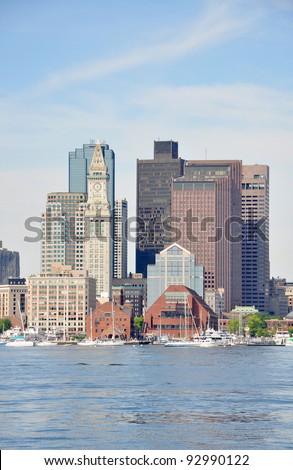 Boston City Skyscrapers, Custom House and Boston Waterfront from East Boston, Boston, Massachusetts, USA