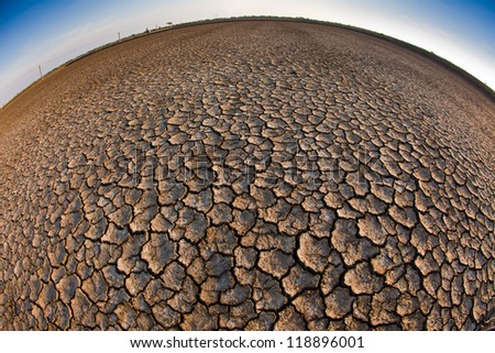 Images of cracked earth took a photograph with fish eyes lens.