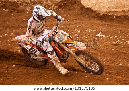 SI RACHA, THAILAND - MAR. 10 : Jamie Law rider no. 81 of Team STR KTM during the MX1 race of The FIM Motocross World Championship Grandprix of Thailand, on March 10, 2013. Thailand.