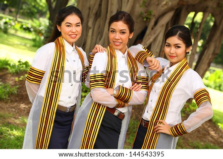 Group of Asian graduate girls happily and cheerful on graduation day.