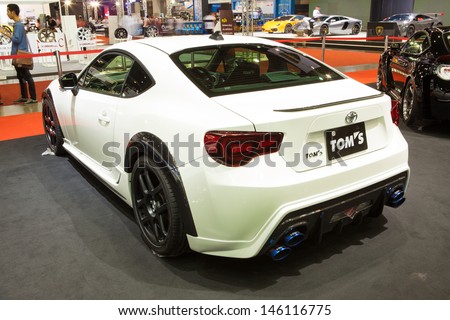 NONTHABURI THAILAND-JUNE 20 : Toyota 86 modified by Tom\'s at Bangkok International Auto Salon 2013 on June 20, 2013. The event exiting modified car showed in Nonthaburi, Thailand.
