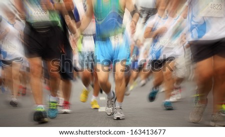 Marathon people running in city for health.