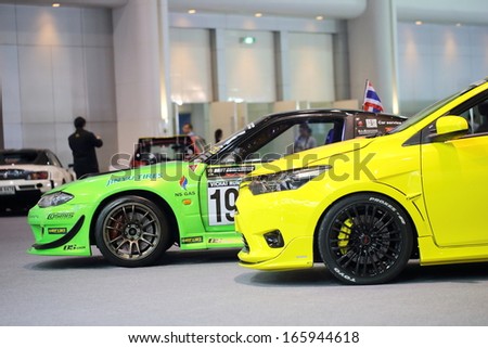 NONTHABURI - NOVEMBER 28: Closed up of racing cars display at The 30th Thailand International Motor Expo on November 28, 2013 in Nonthaburi, Thailand.