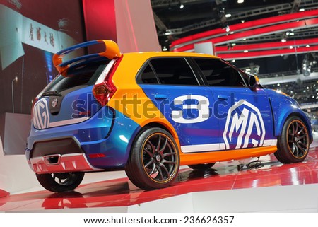BANGKOK - DECEMBER 9 : MG 3 decorationed and modify for racing from England displayed on stage in Motor Expo 2014, on dec. 9, 2014 in Bangkok, Thailand.
