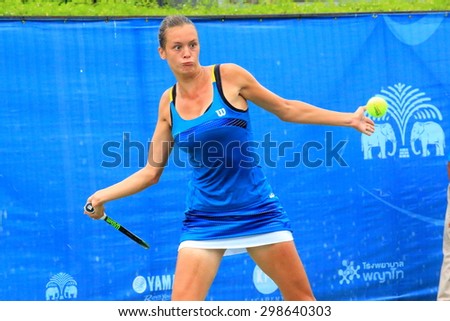 BANGKOK, JULY 18 : Nigina Abduraimova (UZB) action in Chang ITF Pro Circuit International Tennis Federation 2015 at Rama Gardens Hotel on July 18, 2015 in Bangkok, Thailand.