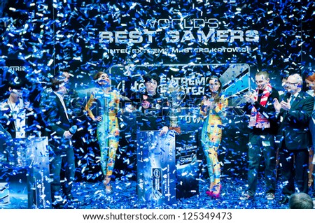 KATOWICE, POLAND - JANUARY 20: First receives first prize at Intel Extreme Masters 2013 - Electronic Sports World Cup on January 20, 2013 in Katowice, Silesia, Poland.