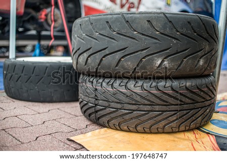 Sport car tyres, waiting for change.