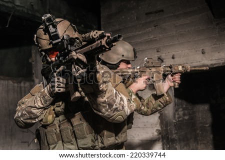 US rangers during patrol in urban area