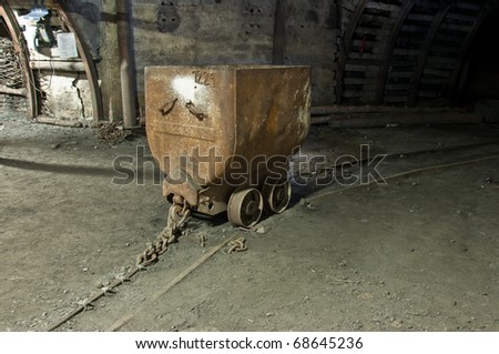 Underground train in mine, carts in coal mine