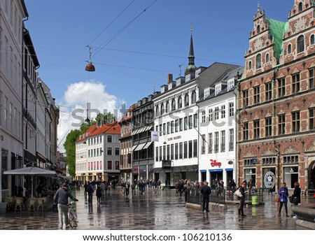 COPENHAGEN - MAY 17 : Stroget - this popular tourist attraction in the center of town is the longest pedestrian shopping area in Europe in Copenhagen, Denmark. On May 17, 2012