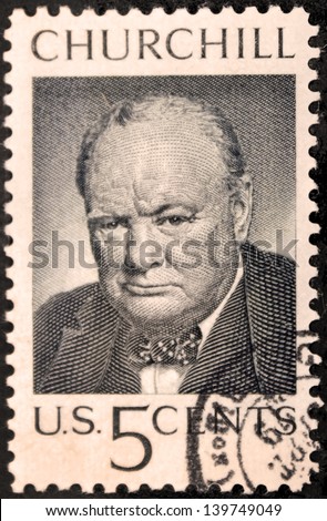 USA - CIRCA 1965. A postage stamp printed by USA shows image portrait of famous British politician, Prime Minister of the United Kingdom Sir Winston Churchill, circa 1965.