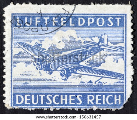 GERMANY - circa 1942: stamp printed by Germany, shows German old airplane. German military air mail service stamp,  circa 1942.