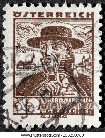 AUSTRIA - CIRCA 1934: A stamp printed by AUSTRIA shows Man from Upper Austria (Oberosterreich), Traditional folk costume, circa 1934.