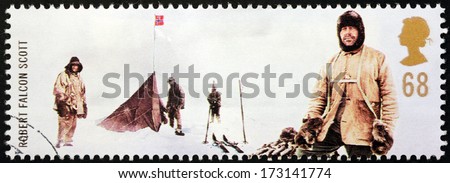 UNITED KINGDOM - CIRCA 2003: a stamp printed by UNITED KINGDOM shows Royal Navy officer and explorer Robert Falcon Scott who led two expeditions to the Antarctic, circa 2003.