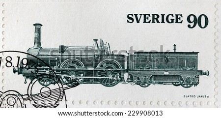 SWEDEN - CIRCA 1975: A stamp printed by SWEDEN shows English Steam Locomotive called Prince August. This locomotive was used on first Swedish state railroad line Malmo - Lund, circa 1975